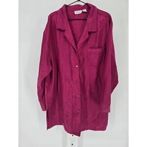 Kathryn Womens Sz 1X Long Sleeve Button Up Satin Shirt Fuchsia Pink Vintage